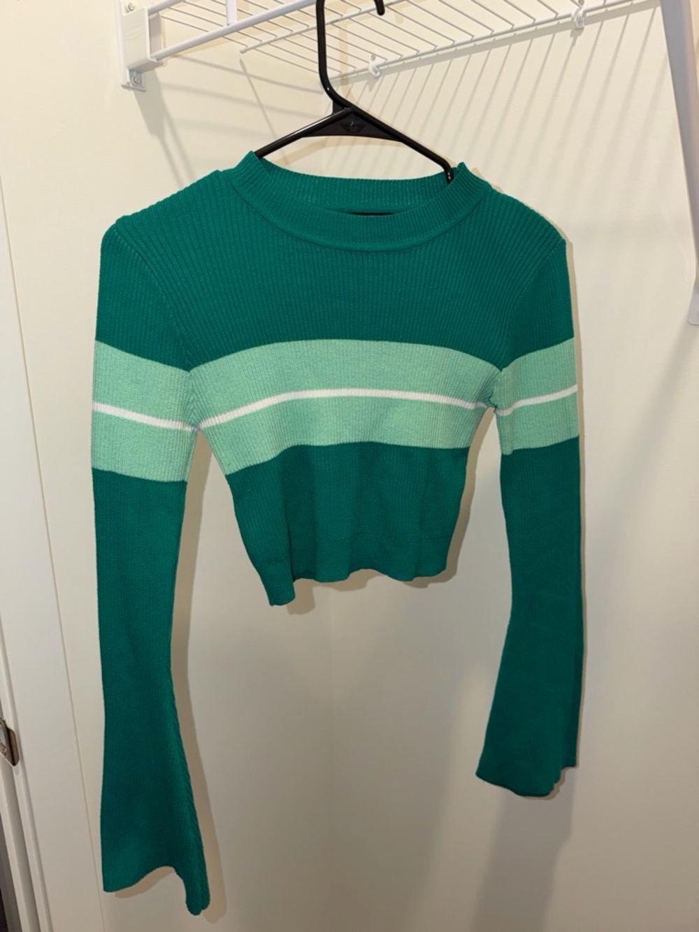 Women’s Green Striped Ribbed Crop Top